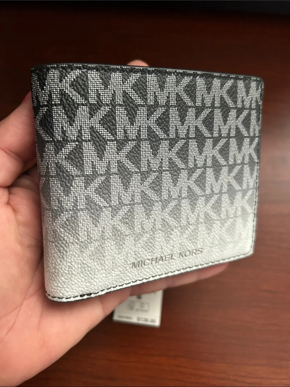 NWT $138 Michael Kors Cooper Black To White OMBRÉ MK Logo Bifold Wallet